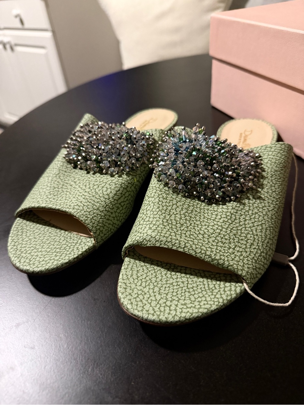 Deimille Stampado Ikos Embellished Light Green Slip-On Women’s Sandals. Italy 40